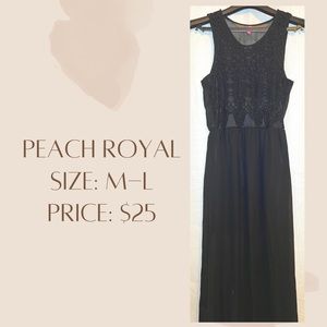 Peach royal black maxi dress. Cute for weddings, rehearsal or formal dinners